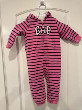 GAP Pink and Navy Striped Hooded One-Piece